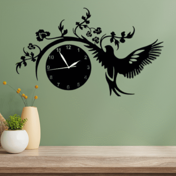 Elegant Wall Clock with Bird and Floral Design - Image 2