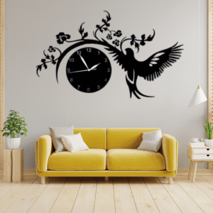 Elegant Wall Clock with Bird and Floral Design